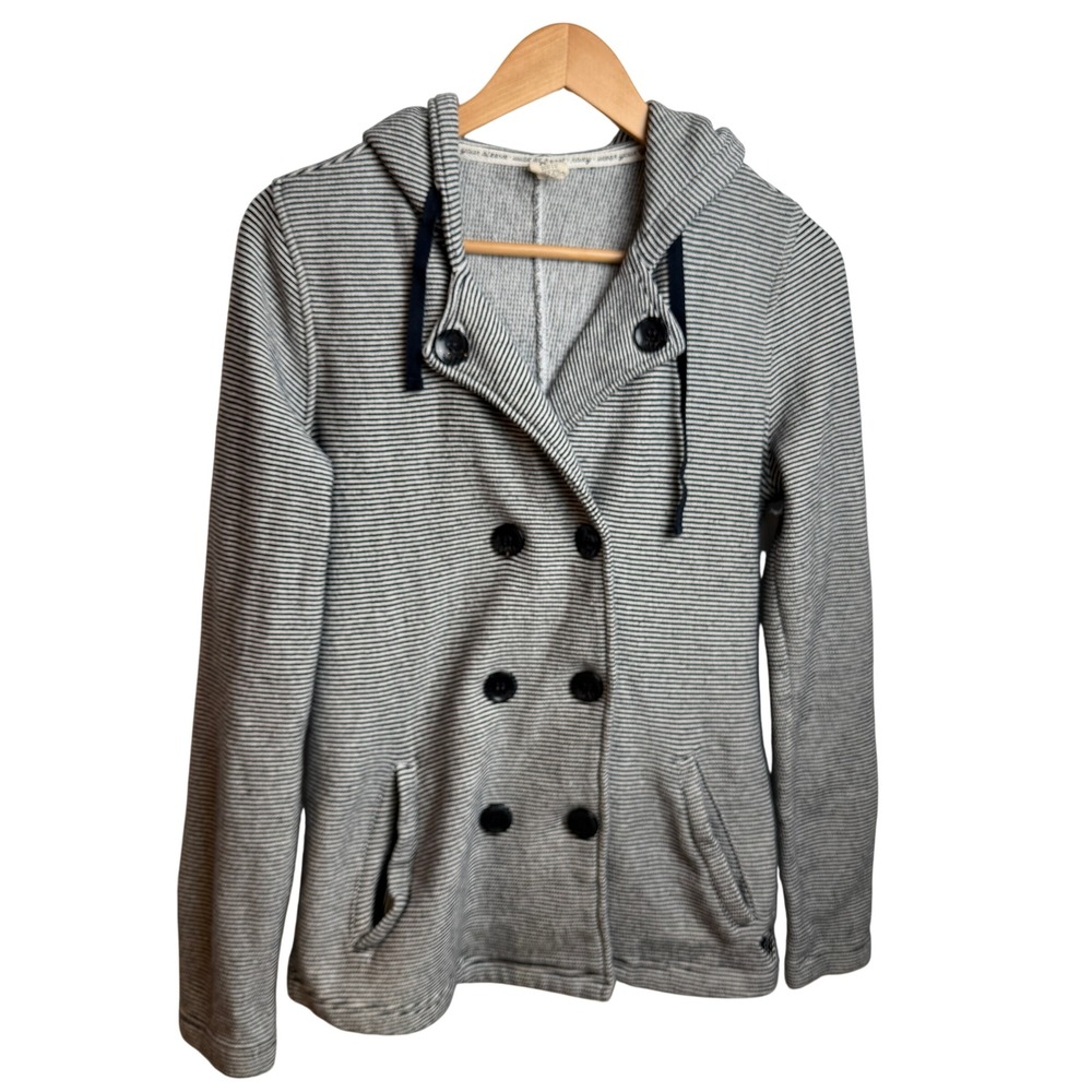 Roxy Striped Double Breasted Hoodie Jacket M Sweatshirt Grey Blk Nautical Surfer